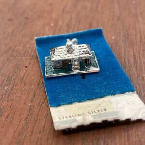 Vintage Griffith 925 Sterling Silver Enamel Old House Pendant Bracelet Charm